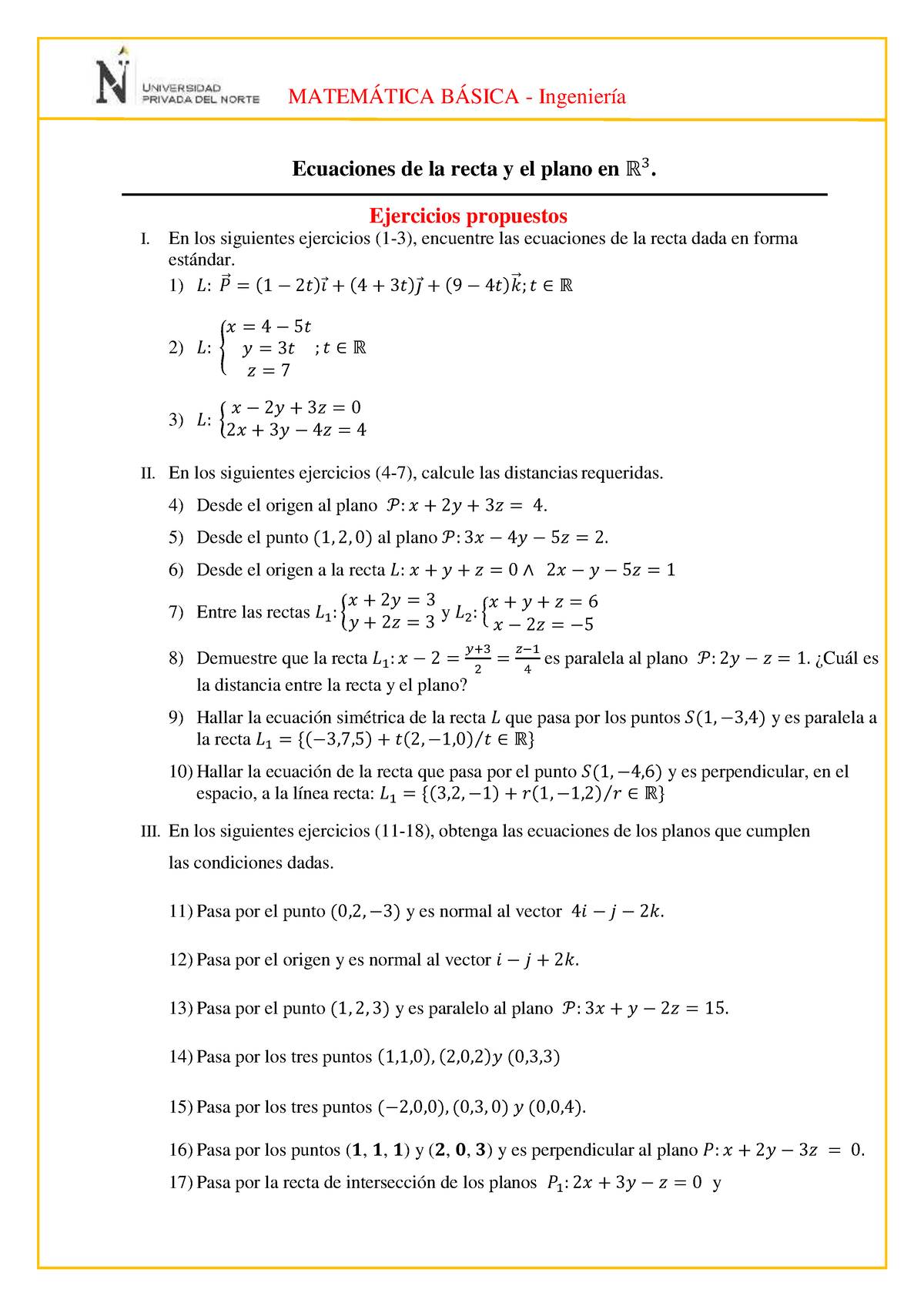 Semana 2 HT Rectas Y Planos - MATEMÁTICA BÁSICA - Ingeniería Ecuaciones ...