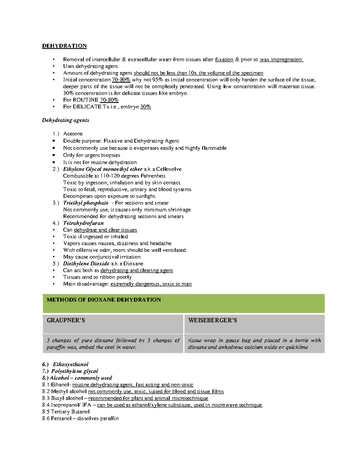 Histopathology Dehydration DEHYDRATION Removal of intercellular