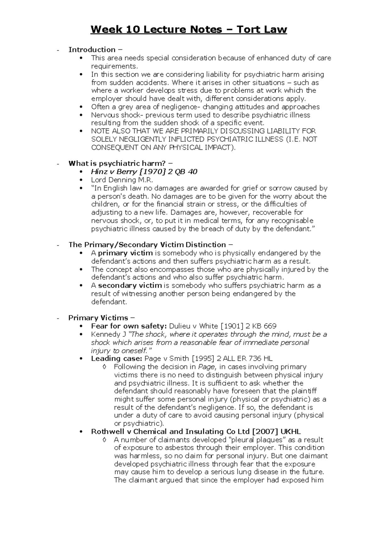 Psychiatric Harm Lecture Notes Introduction This area needs special