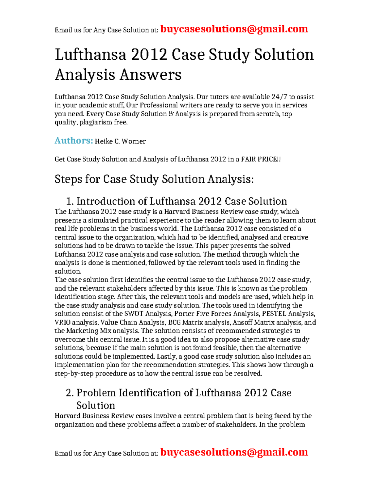 lufthansa 2012 case study solution