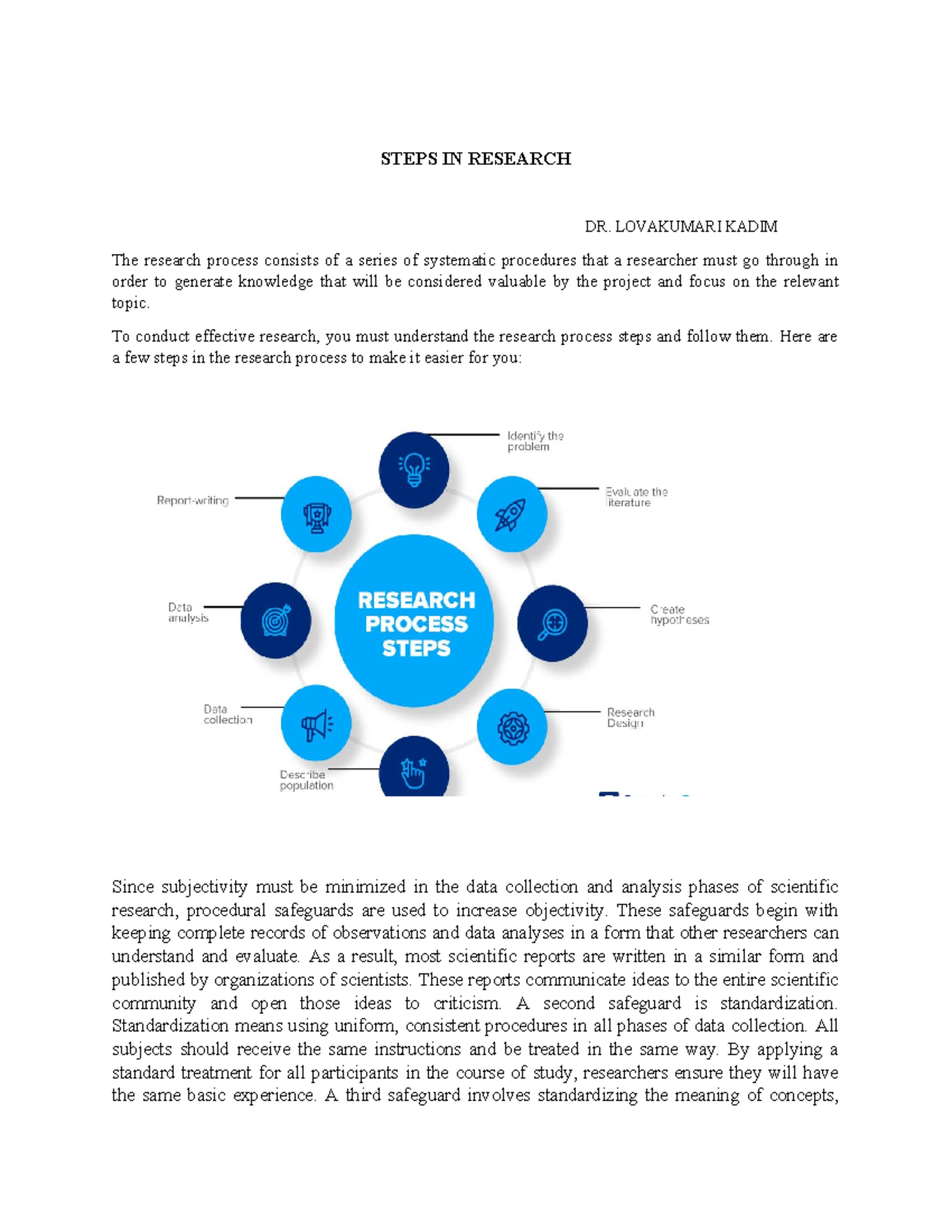 Steps IN Research - STEPS IN RESEARCH DR. LOVAKUMARI KADIM The research ...