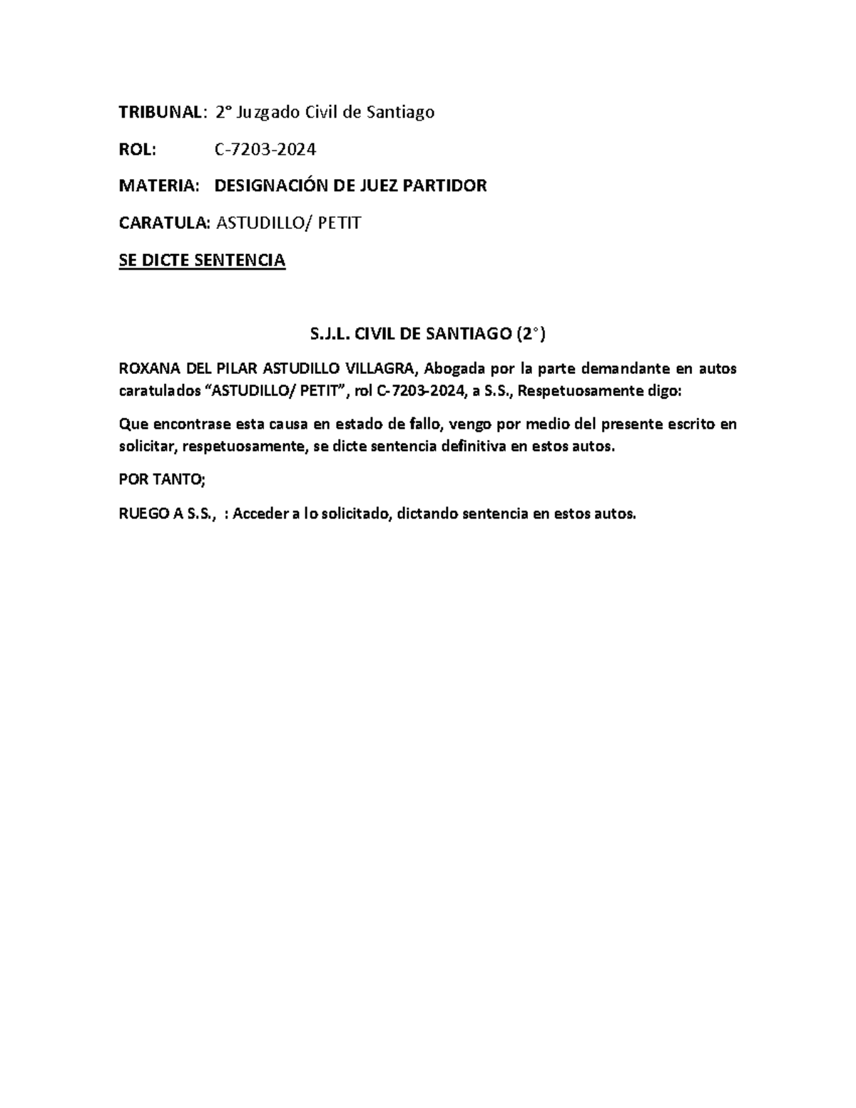 Solicita Sentencia 1 - MODELOS PARA AYUDAR A LOS ALUMNOS - TRIBUNAL: 2 ...