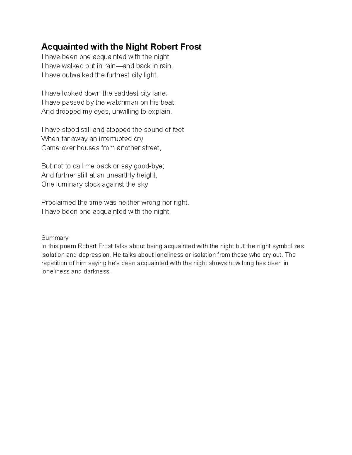 Mending Wall By Robert Frost - Acquainted with the Night Robert Frost I ...