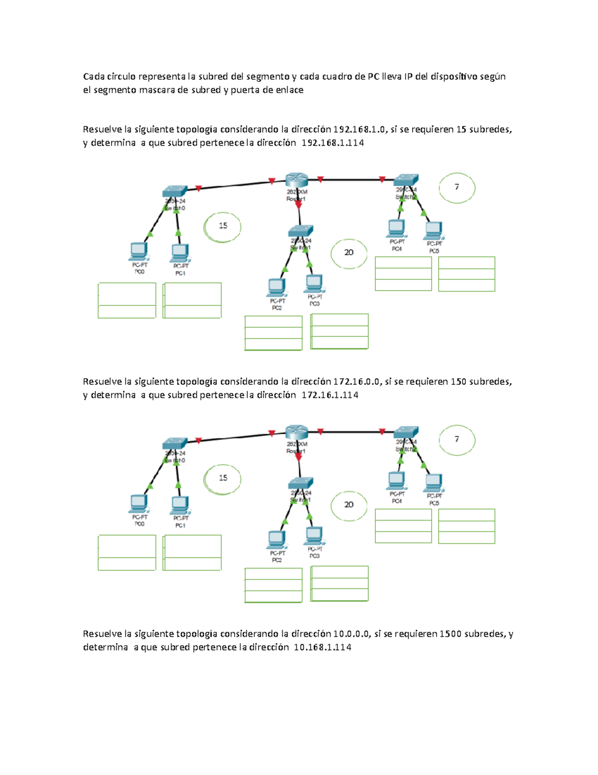 Ejercicios Subneteo Para Redes Computadora - Cada Circulo Representa La ...