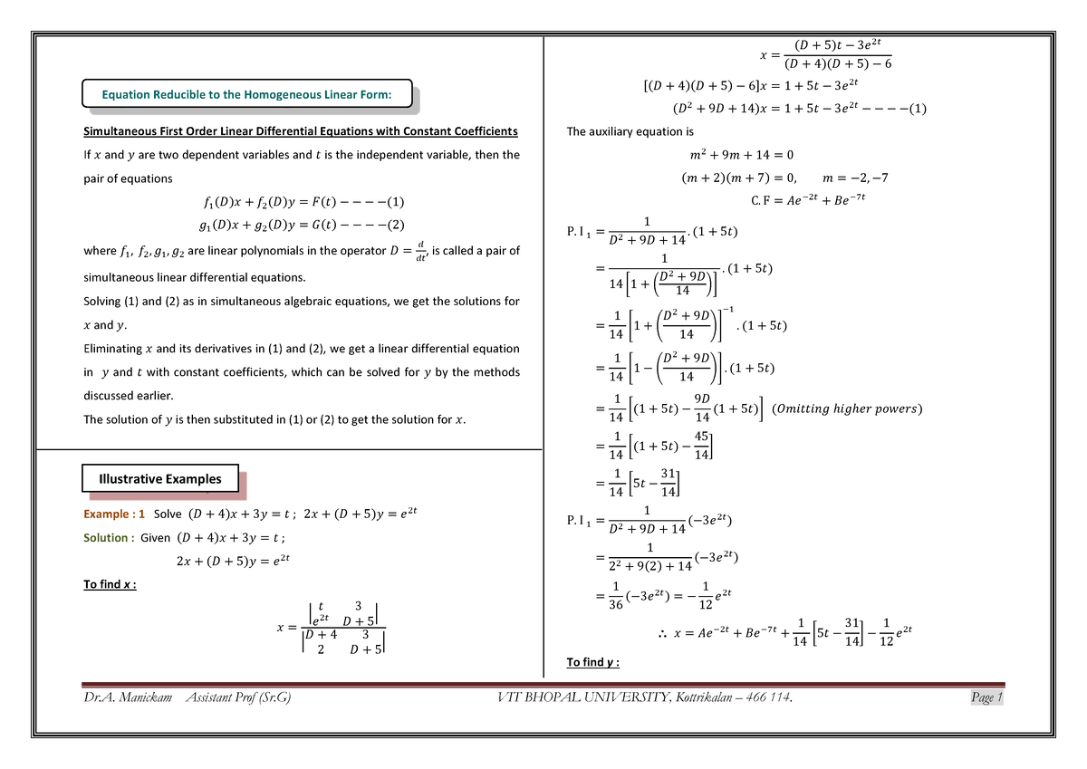 Module-1-last topic - Notes - Simultaneous First Order Linear ...