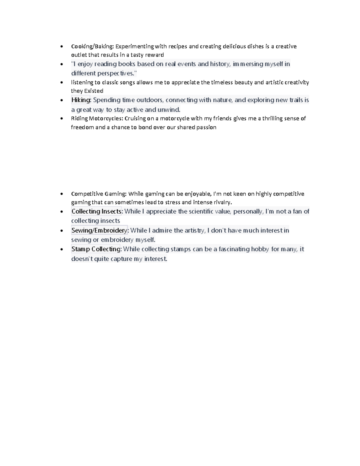 2 ingles media Cooking/Baking Experimenting with recipes and