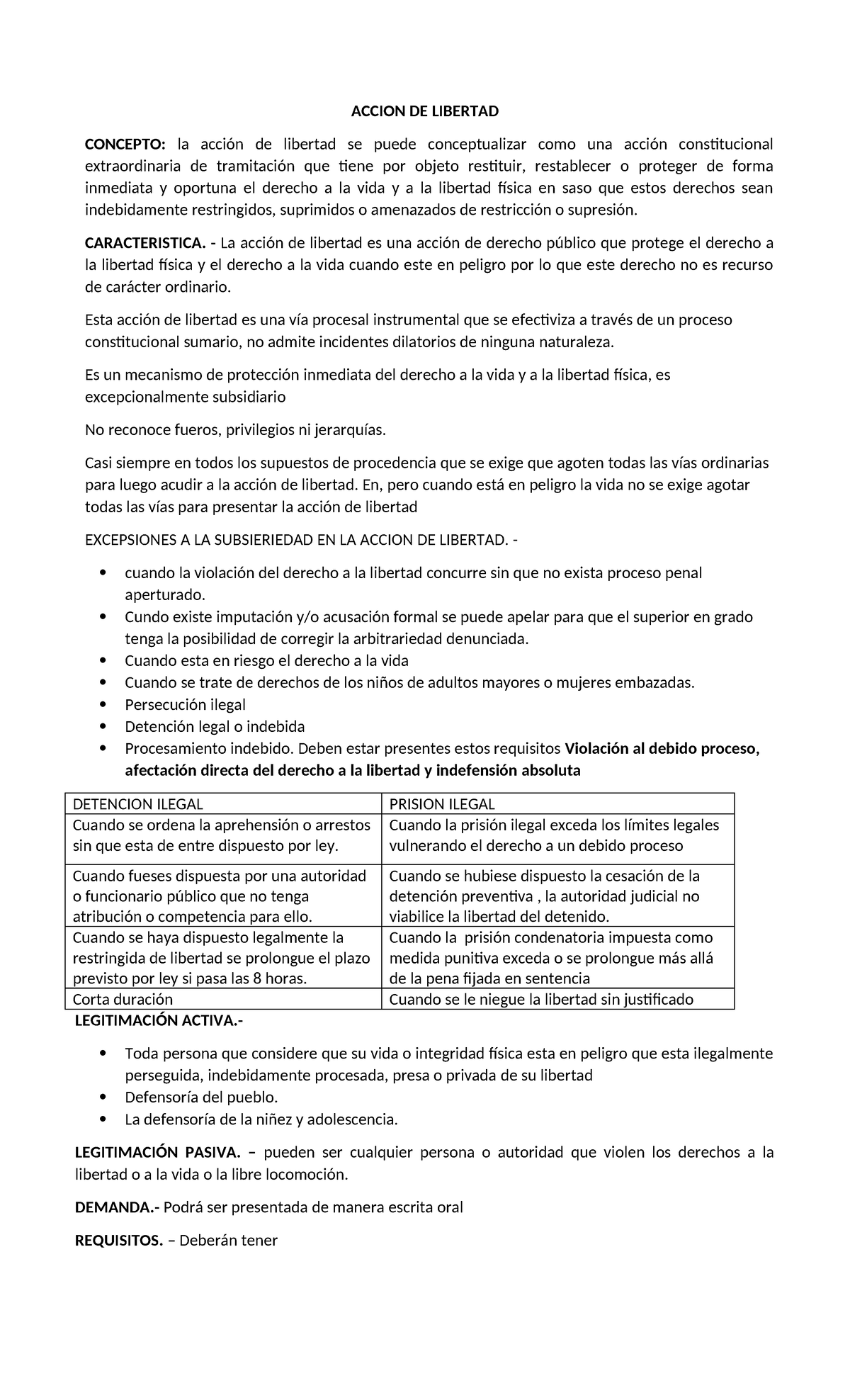 Accion DE Libertad - ACCION DE LIBERTAD CONCEPTO: la acción de libertad ...