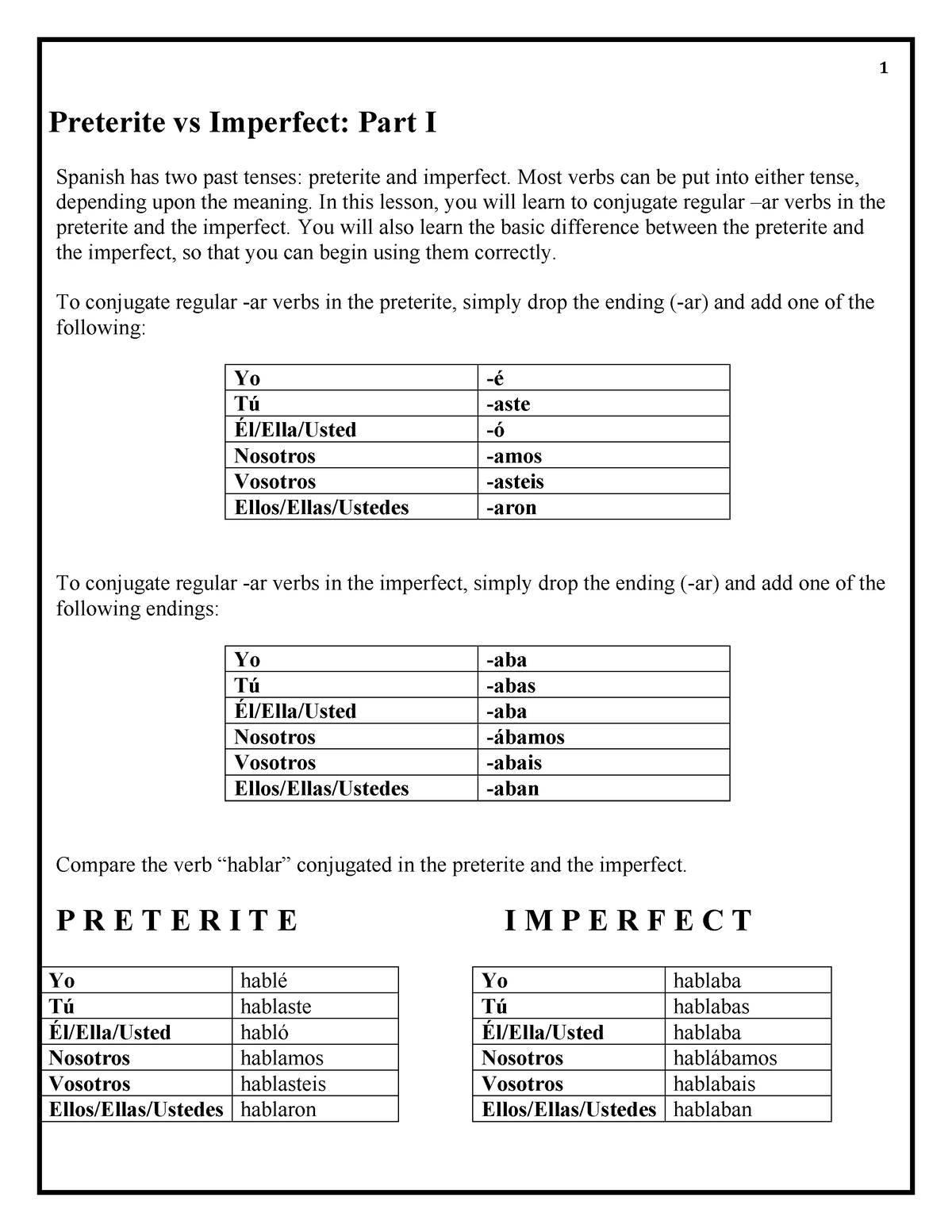 Preterite and Imperfect Review Notes - Preterite vs Imperfect: Part I ...