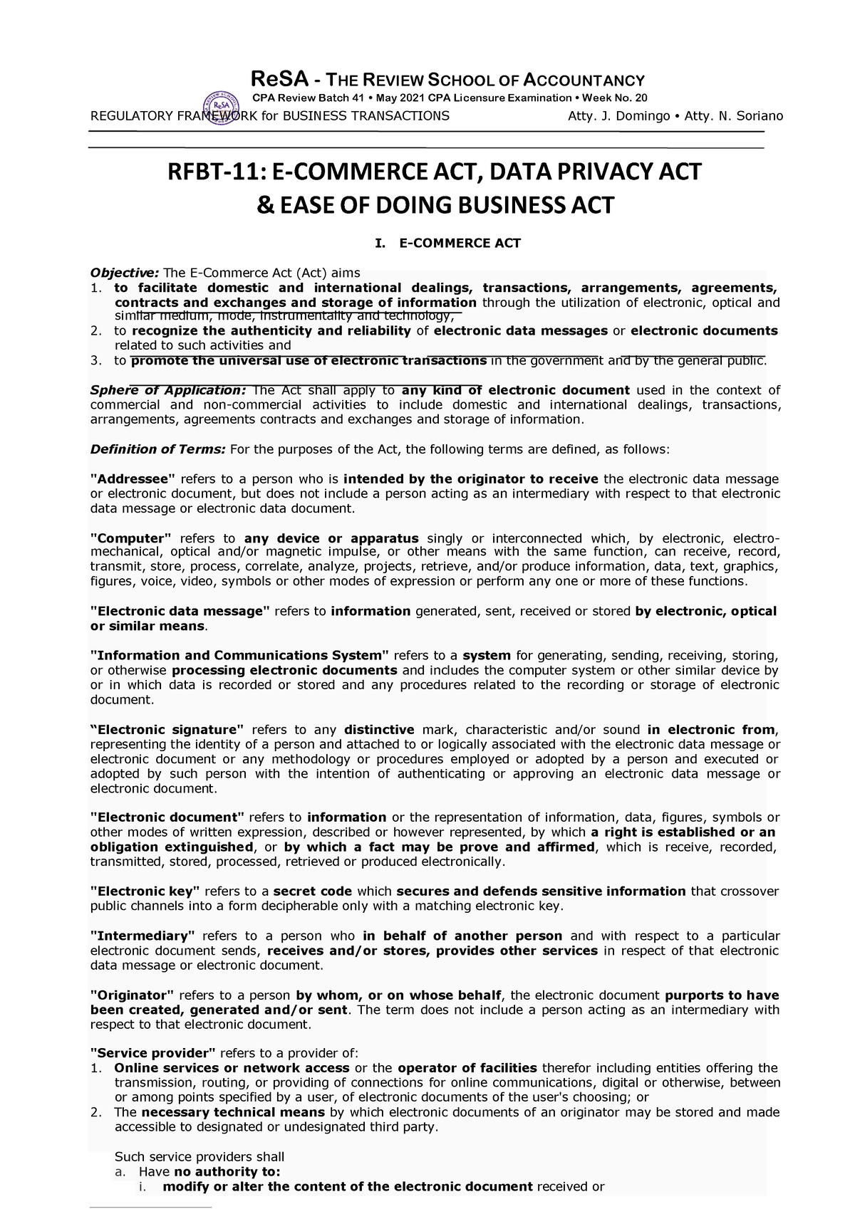 Rfbt-11-e-commerce-act-data-privacy-act-ease-of-doing-business-act ...