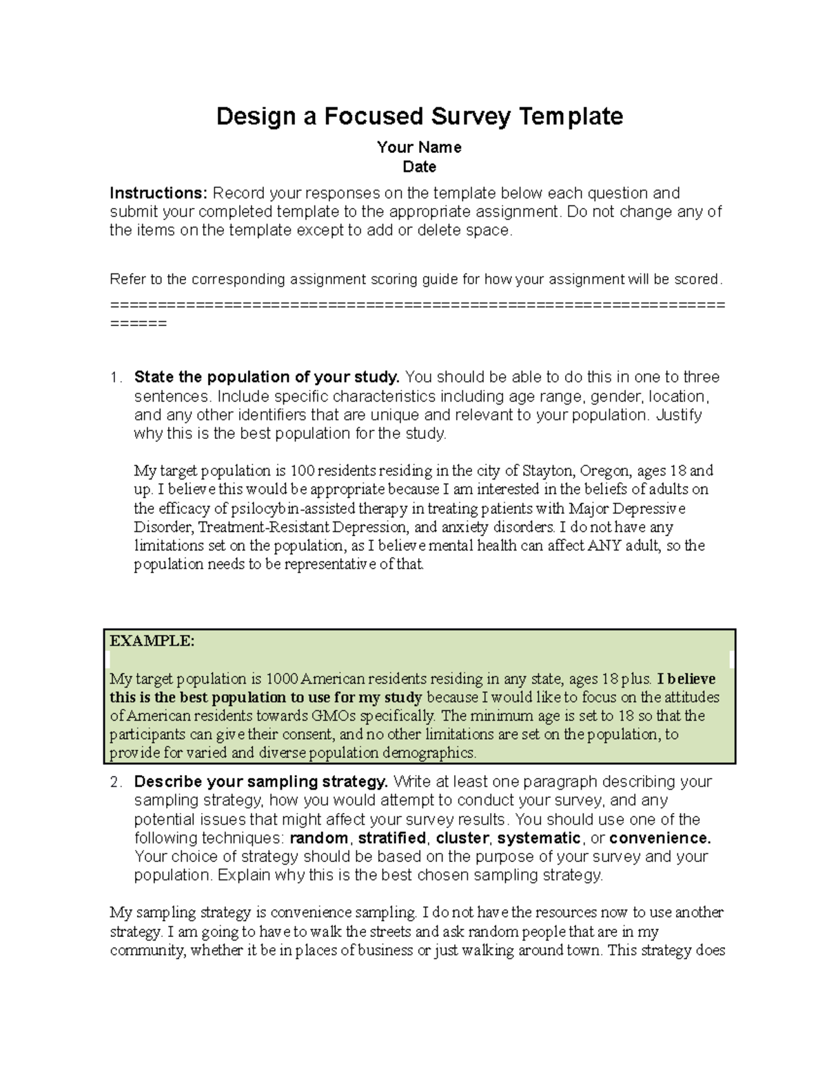 Week 3 Assignment - Design a Focused Survey Template Your Name Date ...