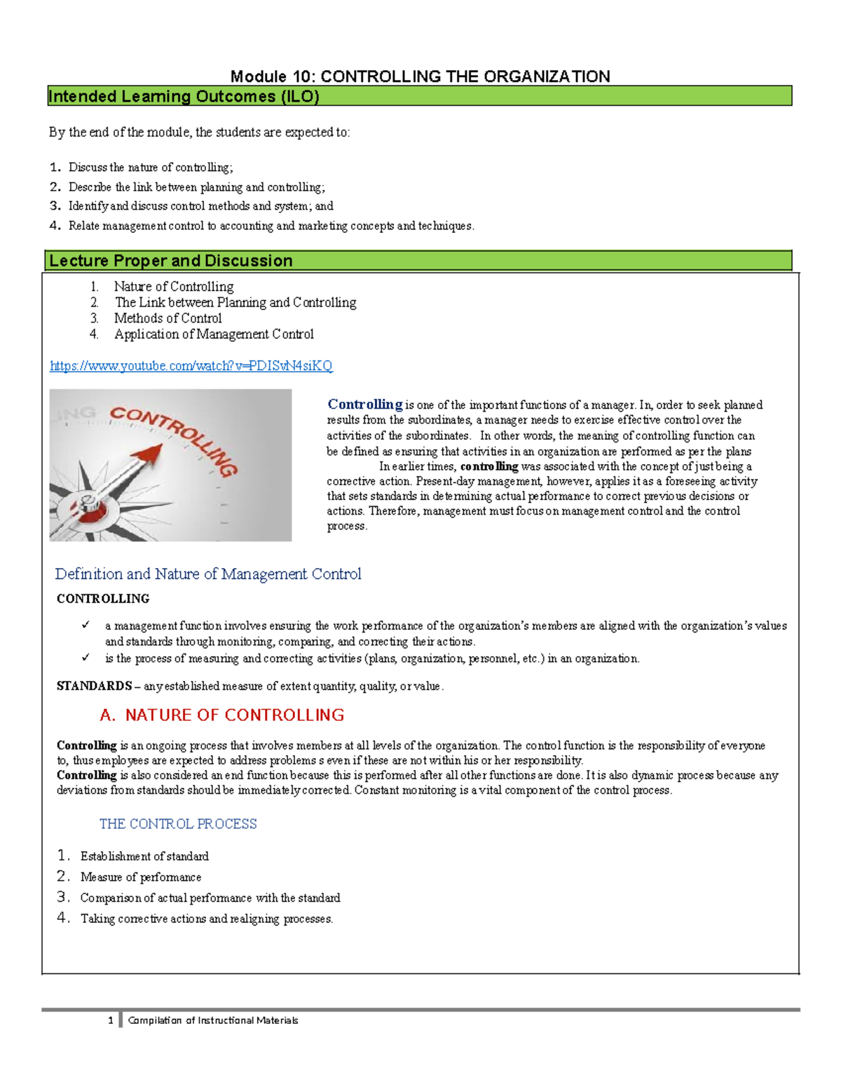 Controlling - N/A - ####### 1 Compilation of Instructional Materials ...