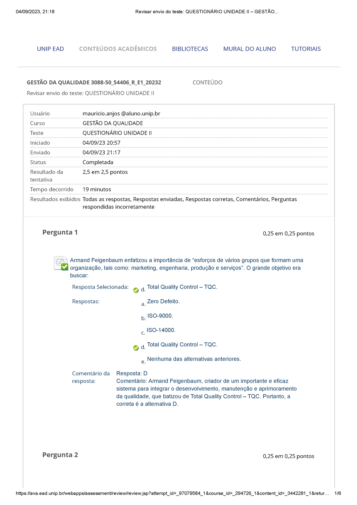 Revisar Envio Do Teste Questionário Unidade II – Gestão - Revisar Envio ...