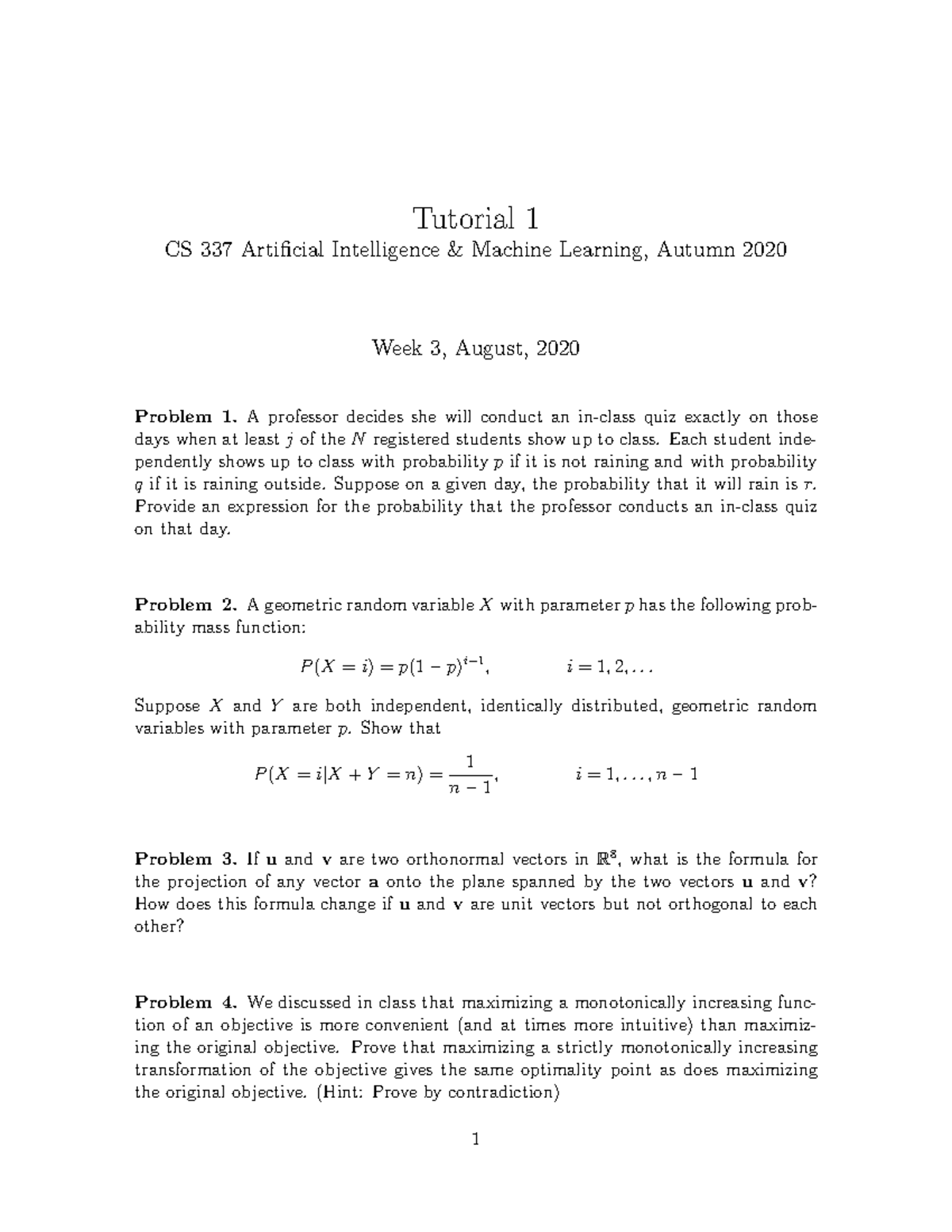 Tutorial 1 2020b - Tutorial 1 CS 337 Artificial Intelligence & Machine ...