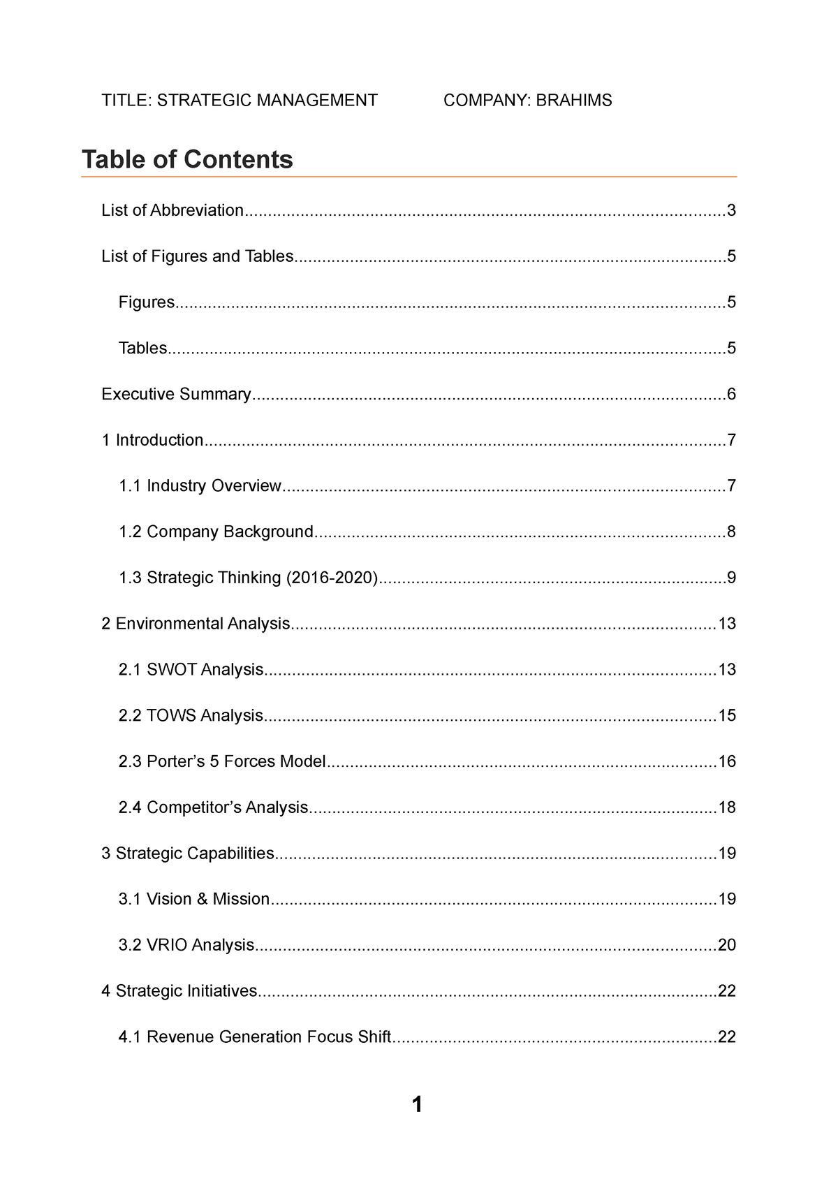 BRAHIMS SATS CATERING - STRATEGIC MANAGEMENT - TITLE: STRATEGIC ...