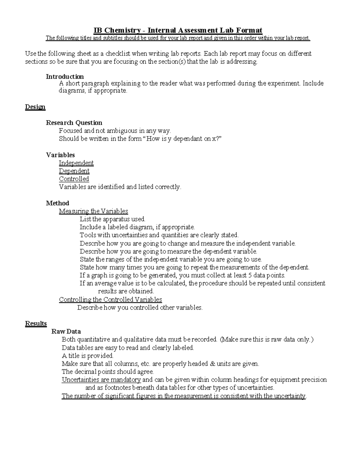 Titration lab report - IB Chemistry Internal Assessment Lab Format The ...