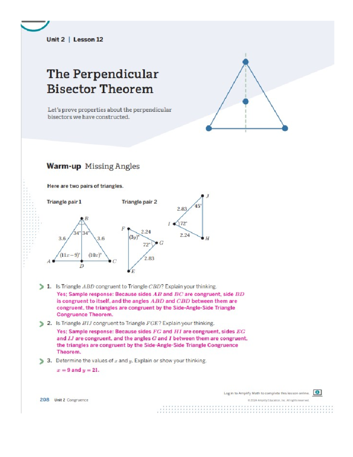 Geometry Unit 2 Lessons 12 and 13 Answer Key - SKIP THIS ACTIVITY ...