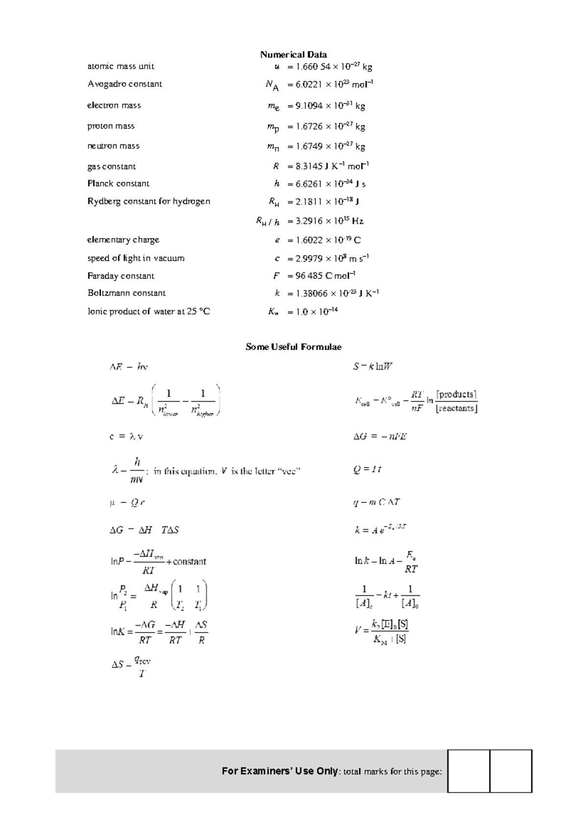 Numerical Data. sheet periodic table - For Examiners’ Use Only: total ...