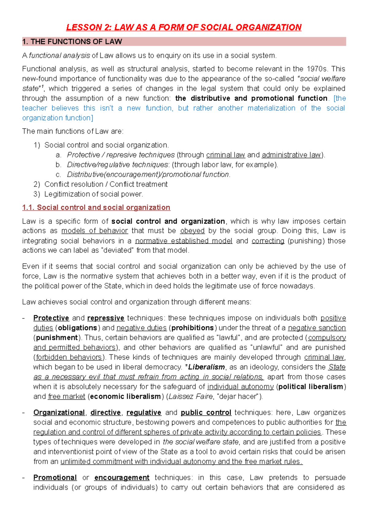 Lesson 2 - LESSON 2: LAW AS A FORM OF SOCIAL ORGANIZATION 1. THE ...