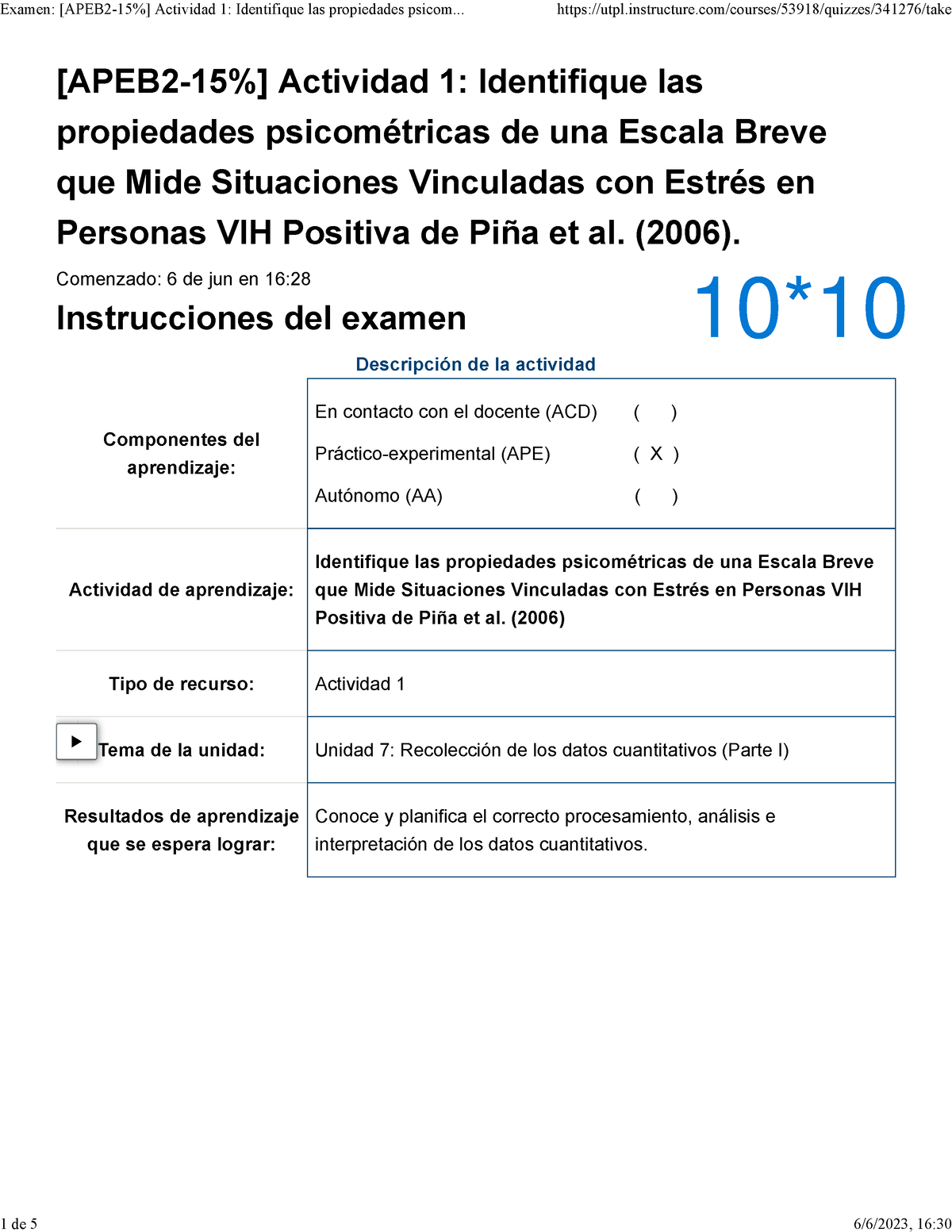 Met Examen Apeb 2 15 Actividad 1 Identifique Las Propiedades Psicométricas De Una Escala 2546