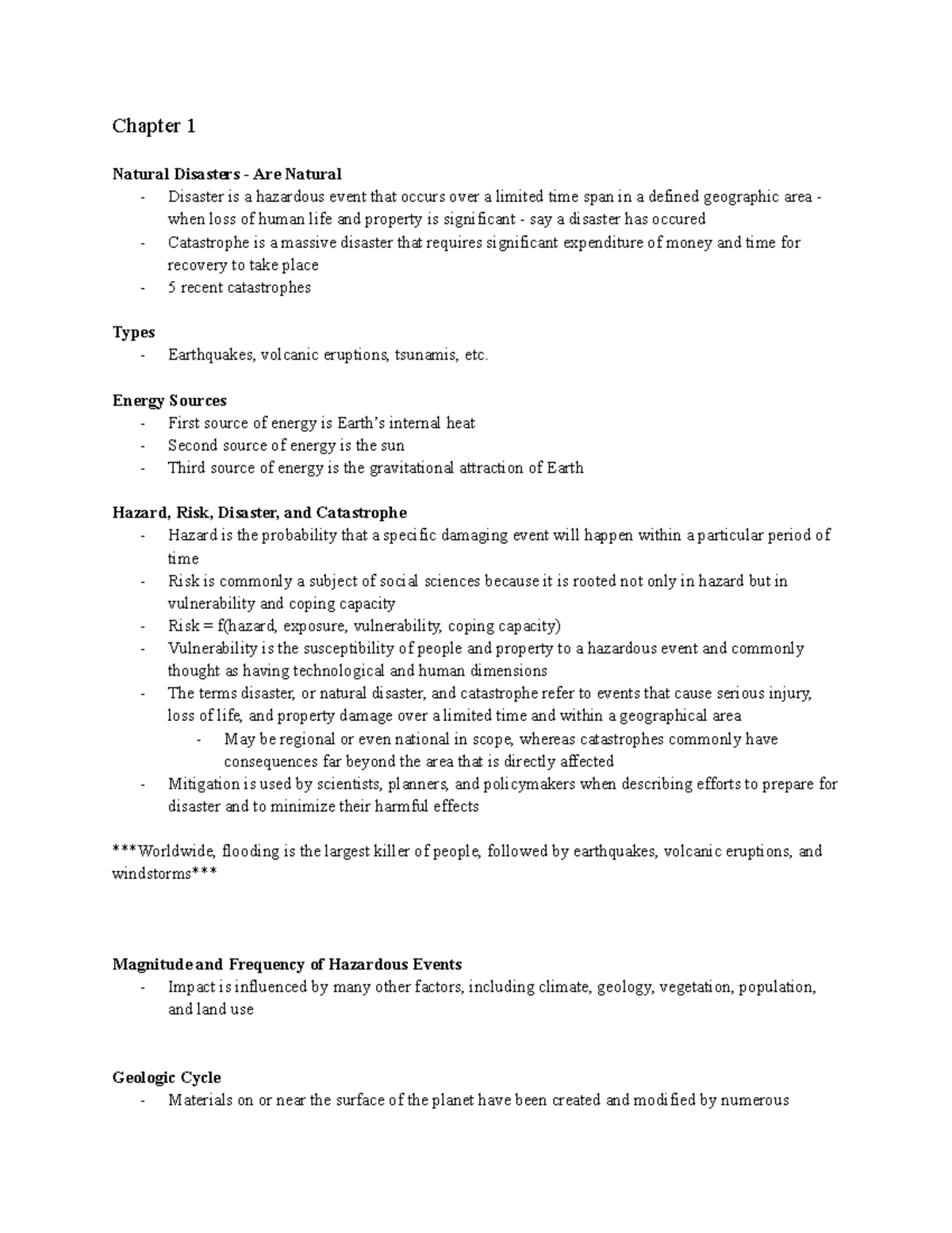 GEOG 1350 Notes - Chapter 1 Natural Disasters - Are Natural - Disaster ...