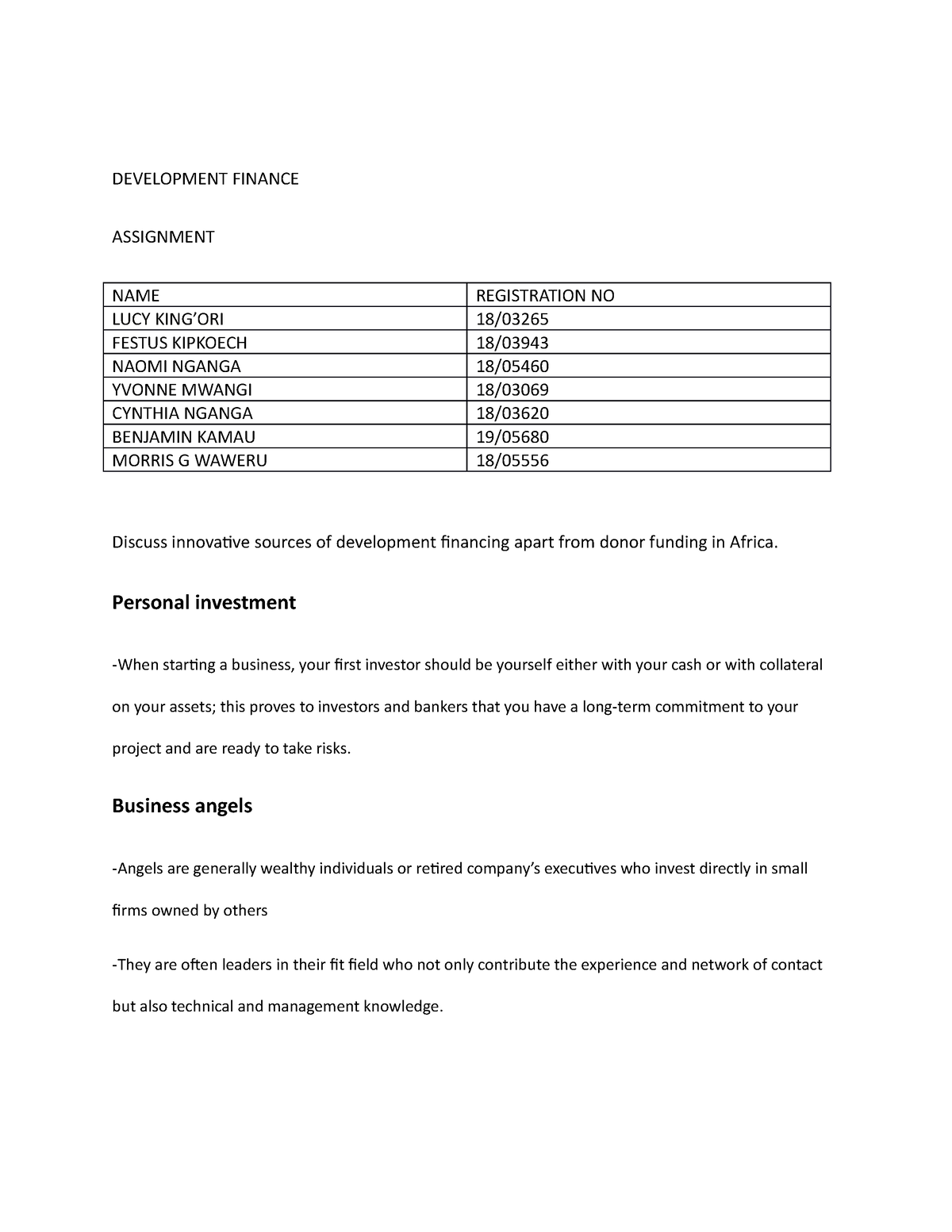 assignment development finance