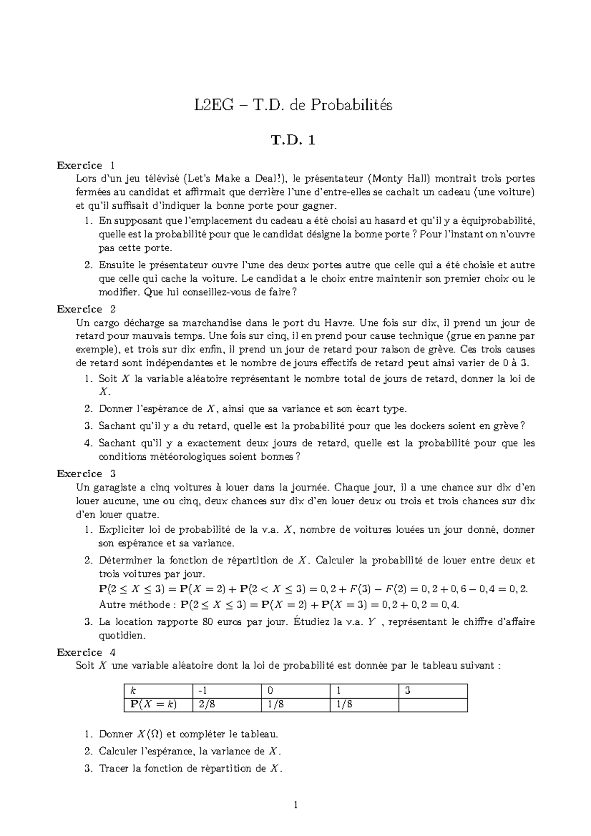 L2EG Probabilités TD1 1 - L2EG – T. De Probabilit ́es T. 1 Exercice 1 ...