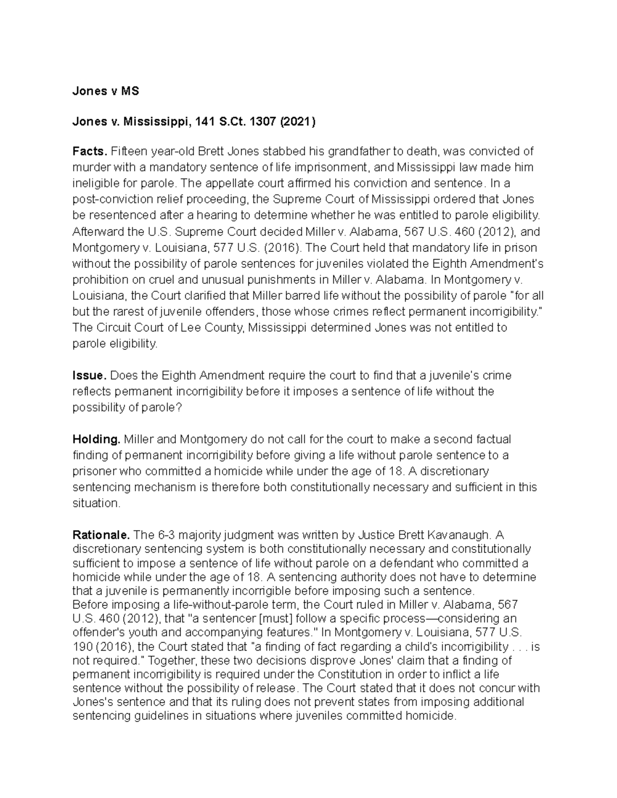 Cyphers Case Brief Jones v. MS Jones v MS Jones v. Mississippi, 141