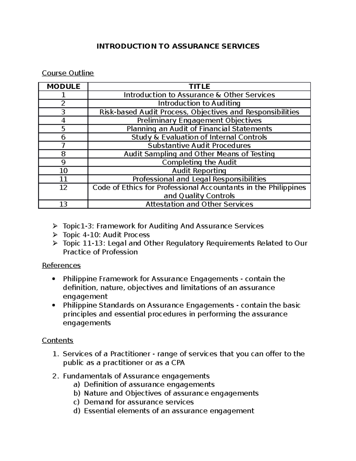 ARS 01 1 2 - Lecture notes 01-02 - INTRODUCTION TO ASSURANCE SERVICES ...