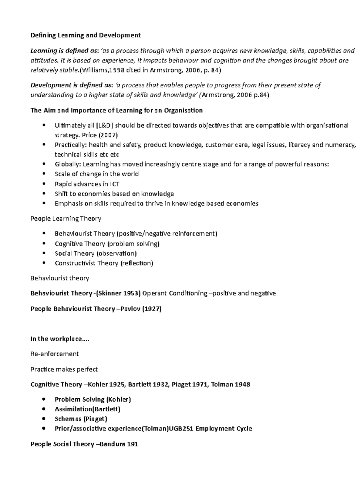 Wk 4 learning and development - Defining Learning and Development ...