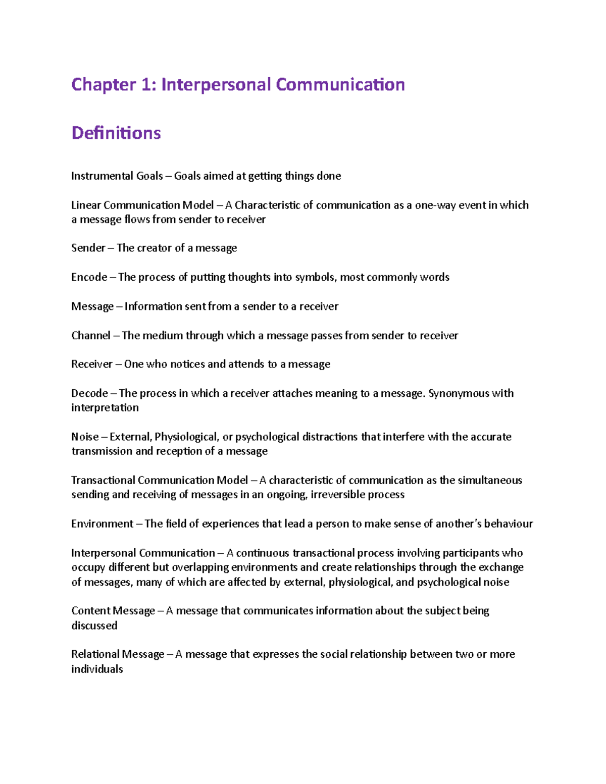 Chapter 1 - Interpersonal Communication - Chapter 1: Interpersonal ...