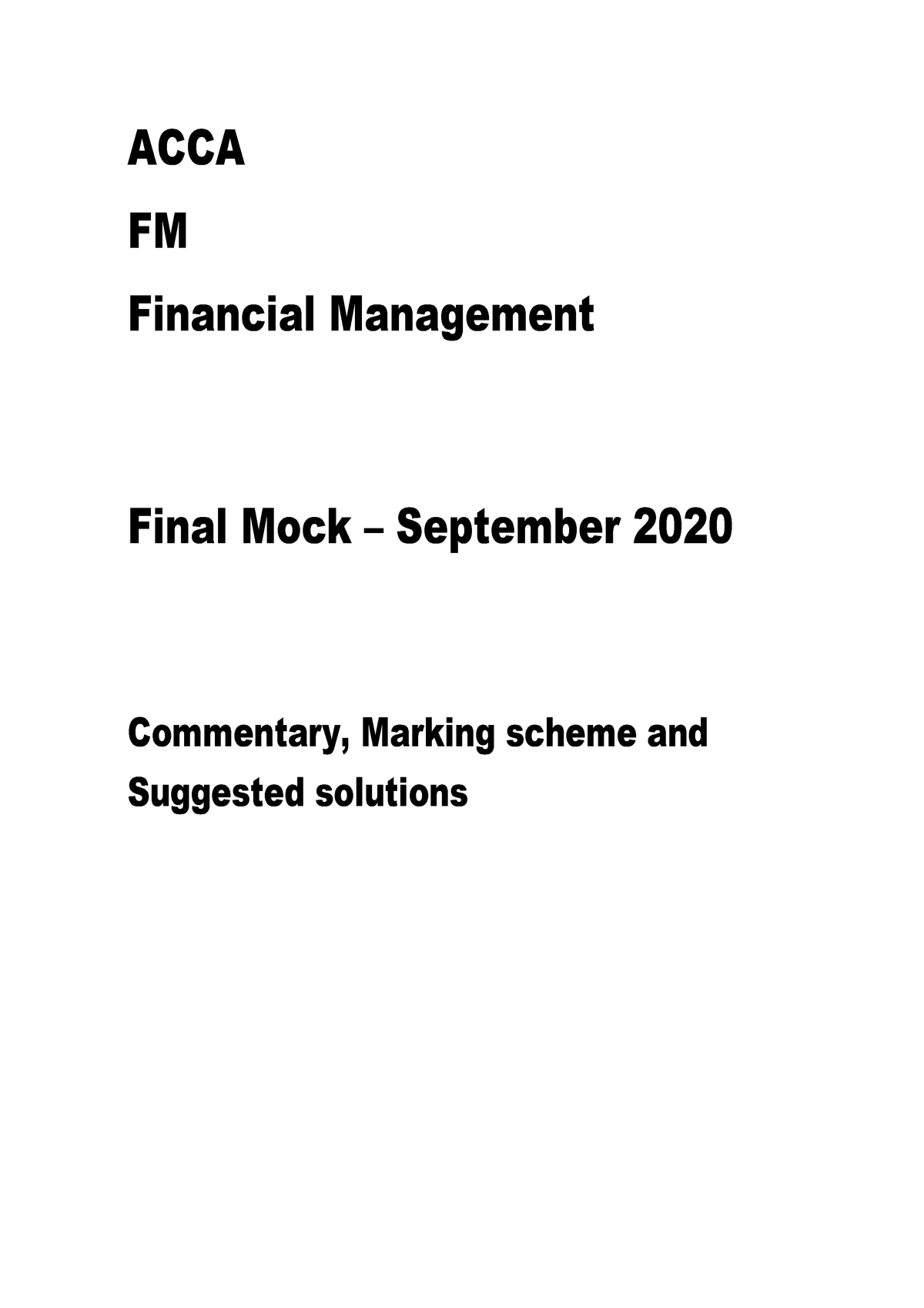 ACCA Financial Management (FM) September Mock Exam Answers 2020 - ACCA ...