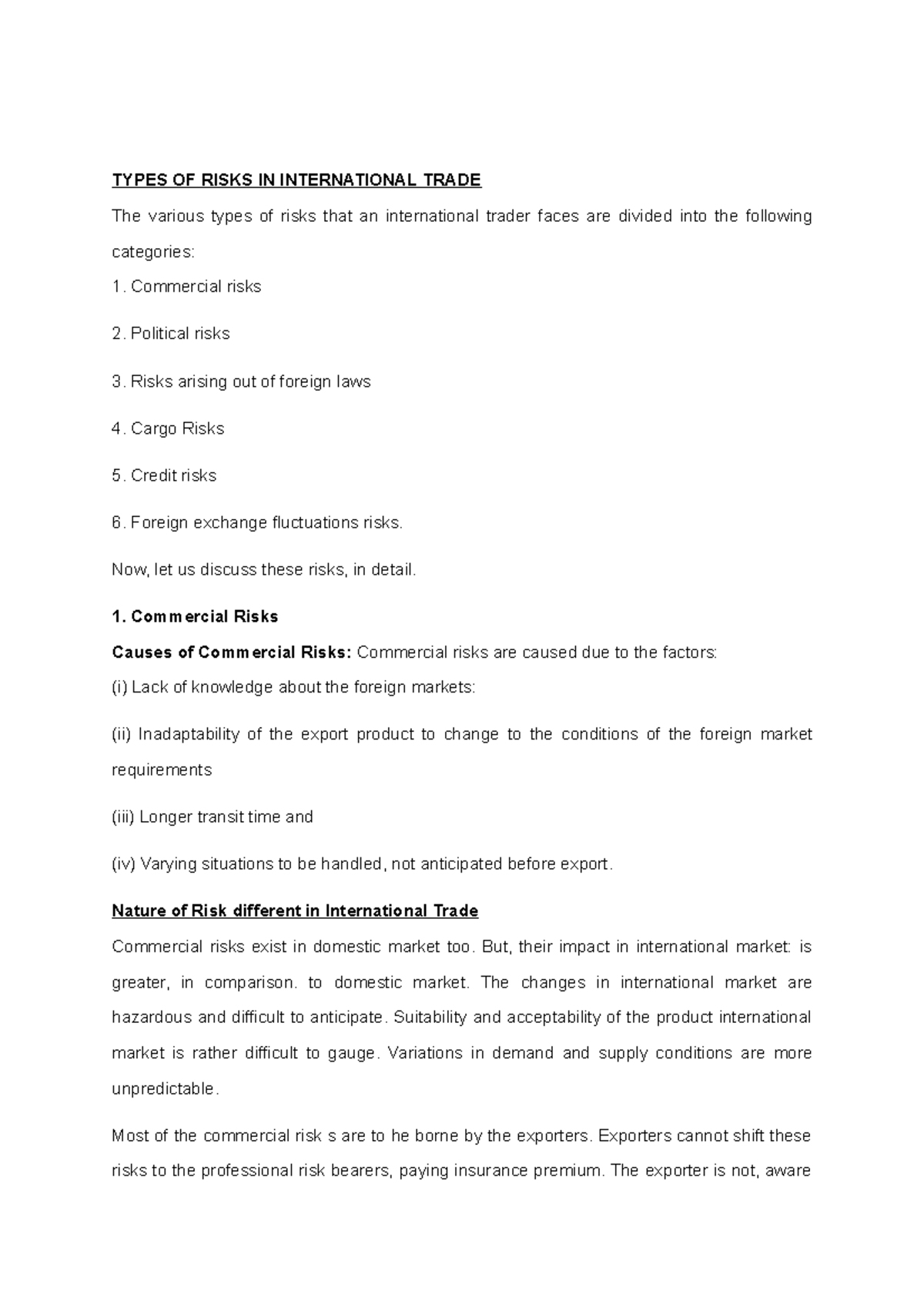 Types OF Risks IN International Trade - TYPES OF RISKS IN INTERNATIONAL ...