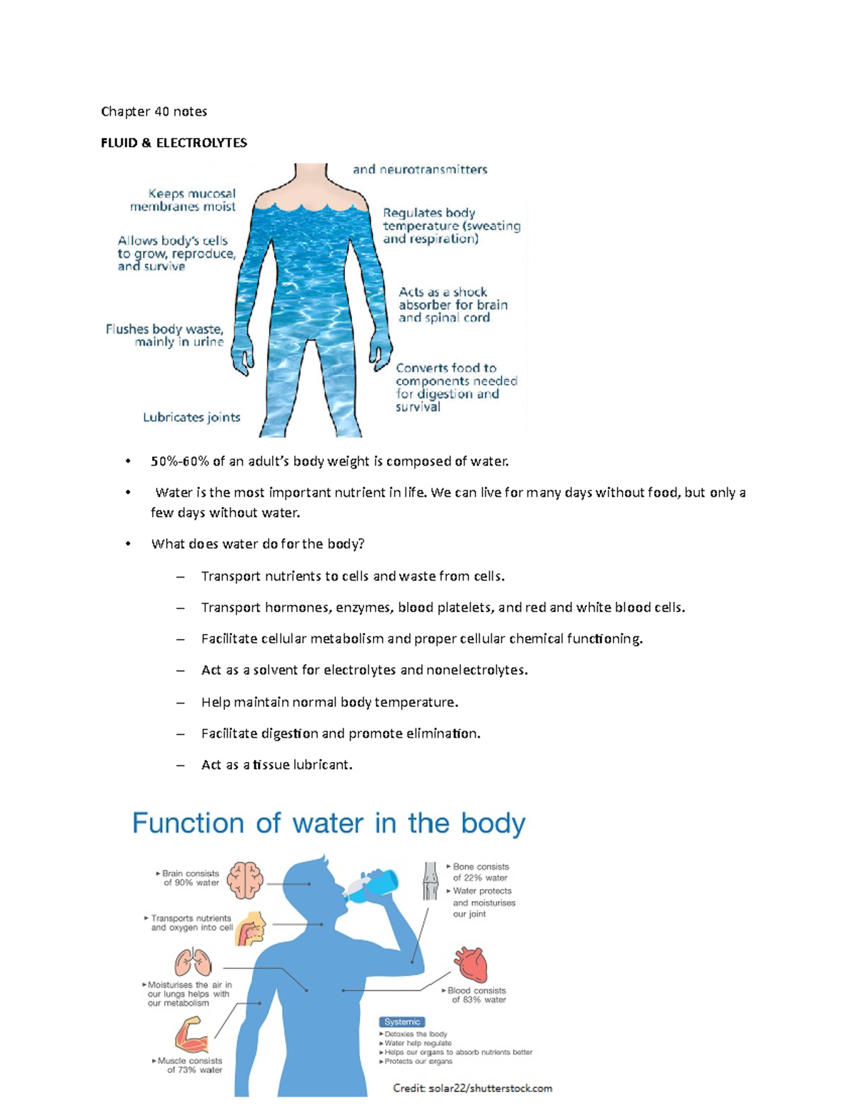 Chapter 40 notes - Chapter 40 notes FLUID & ELECTROLYTES 50%-60% of an ...