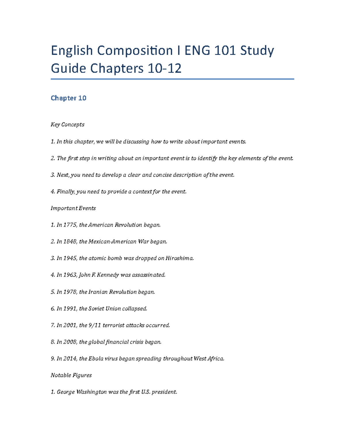English Composition I ENG 101 Study Guide Chapters 1012 English
