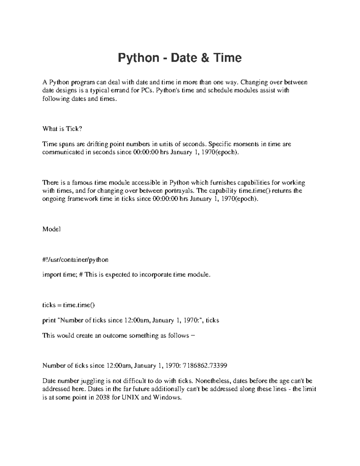 Python - Date and Time - Python - Date & Time A Python program