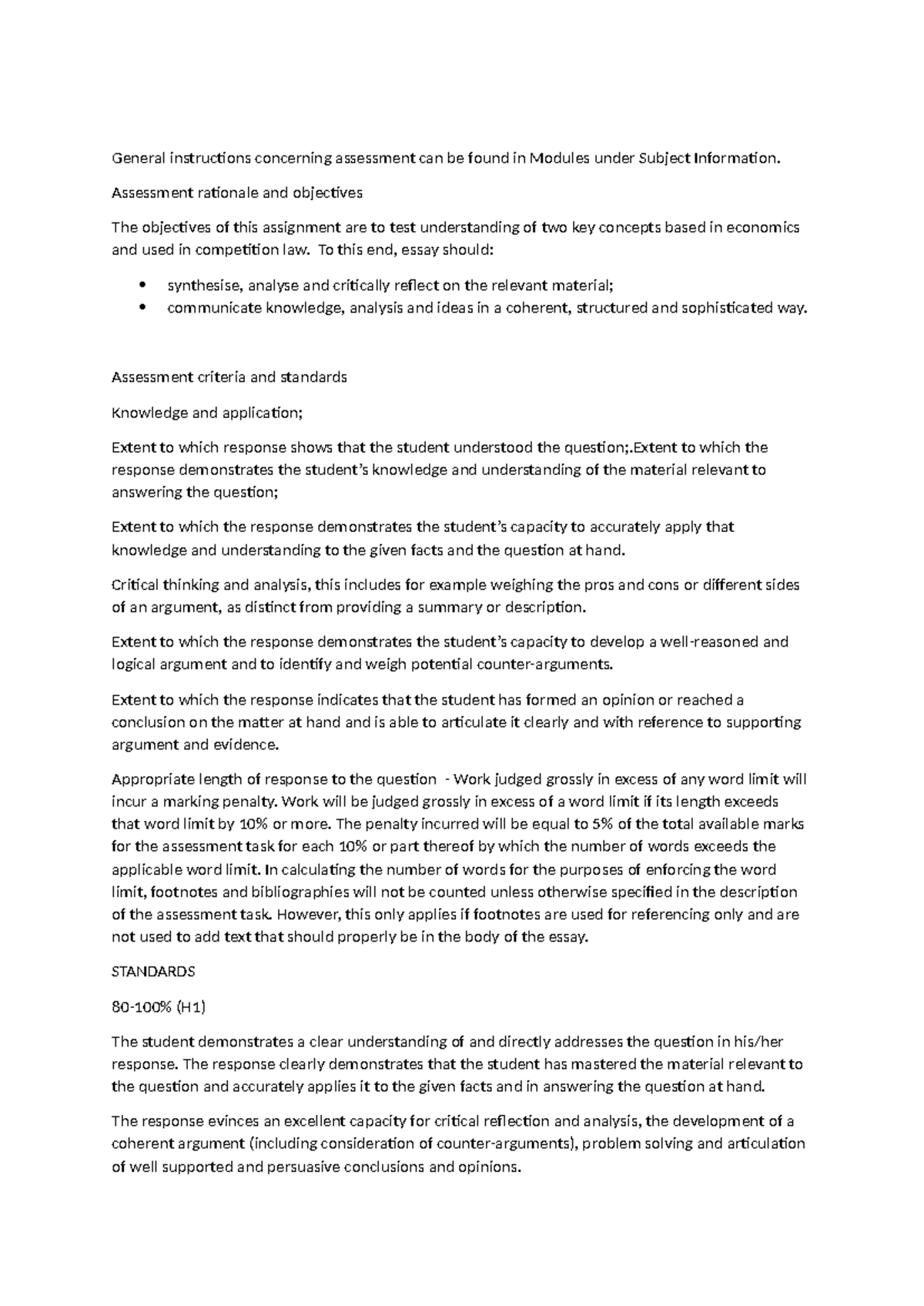 Rubric for Assignment - General instructions concerning assessment can ...