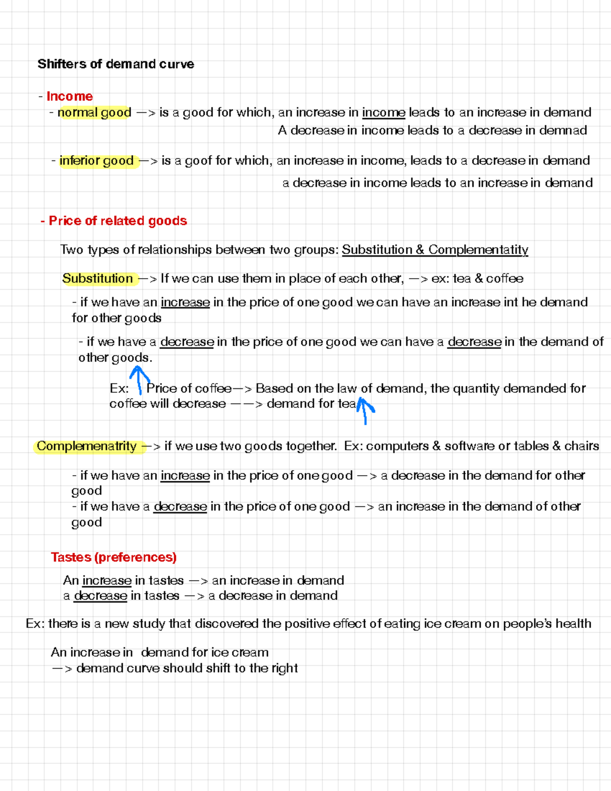 ECON 8 Shift in demand curve and price correlations. Shifters of