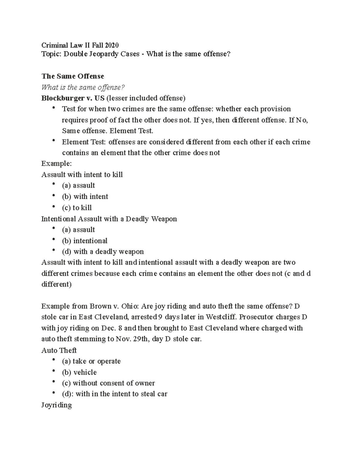 Double Jeopardy Cases What is the same offense US (lesser included