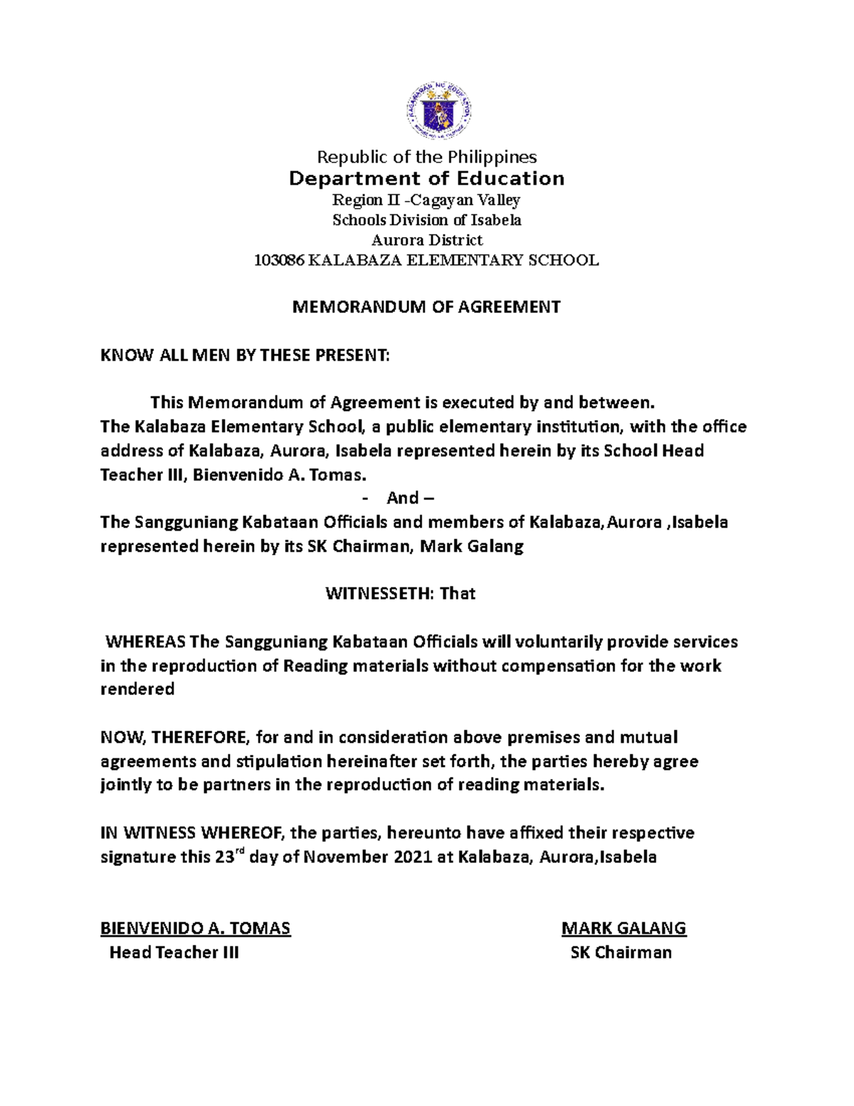 Memorandum-OF- Understanding - Republic Of The Philippines Department ...