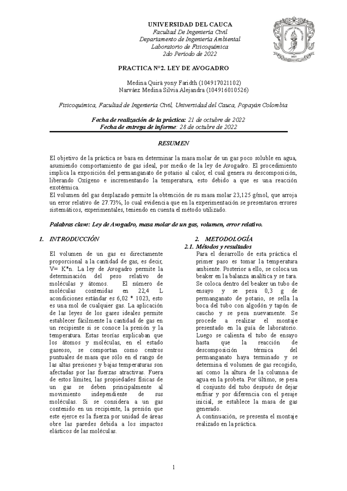 informe-2-masa-molar-de-un-gas-ley-avogadro-universidad-del-cauca