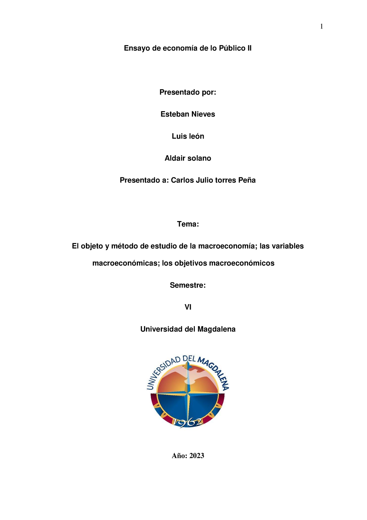 Ensayo Macroeconomía - ... - Ensayo De Economía De Lo Público II ...