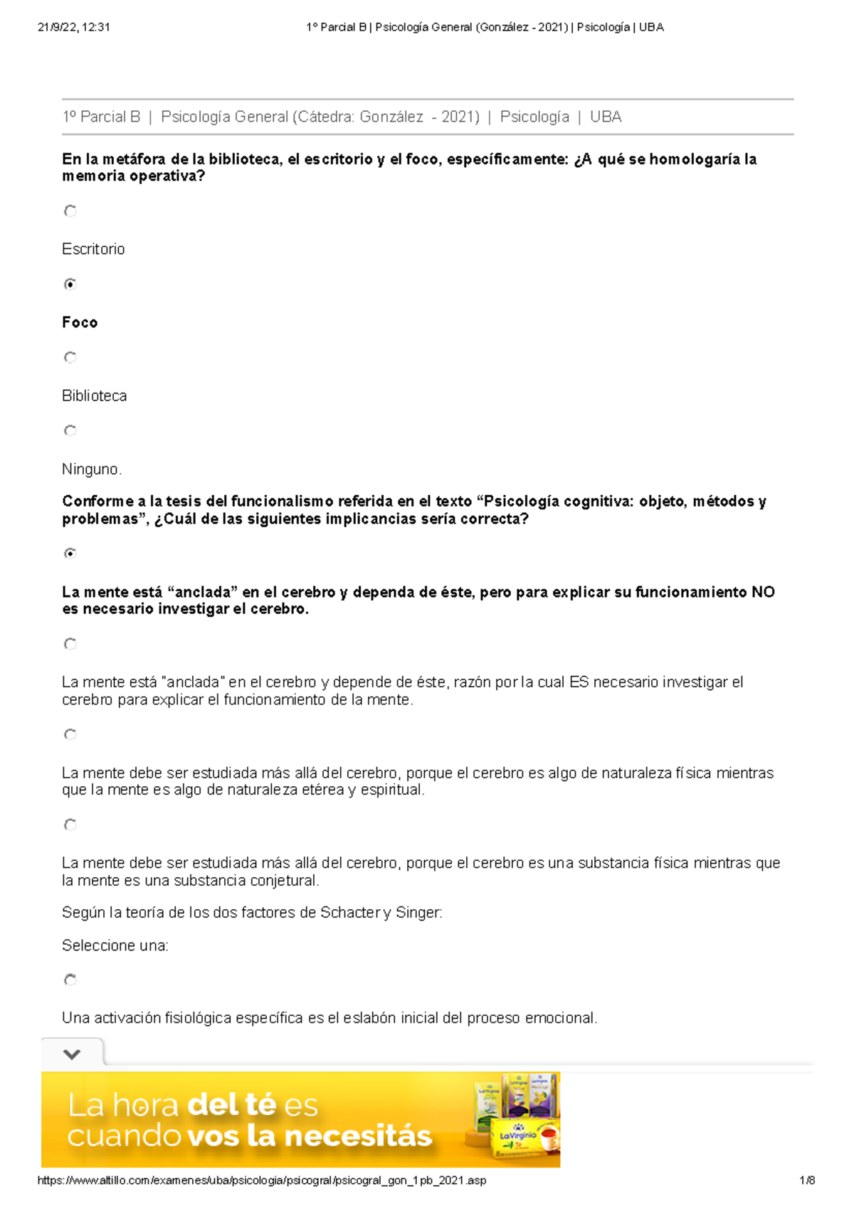1º Parcial B Psicología General (González - 2021) Psicología UBA - 1º ...