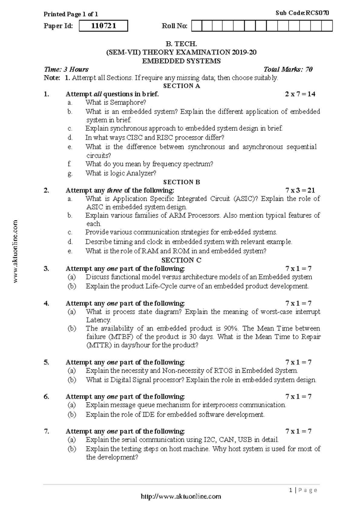 -2020 - papar - Printed Page 1 of 1 Sub Code:RCS Paper Id: 110721 Roll ...