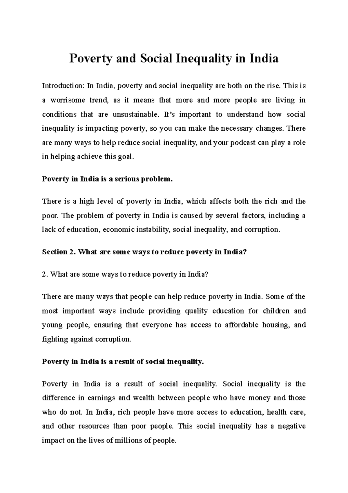 Poverty and Social Inequality in India - Poverty and Social Inequality ...