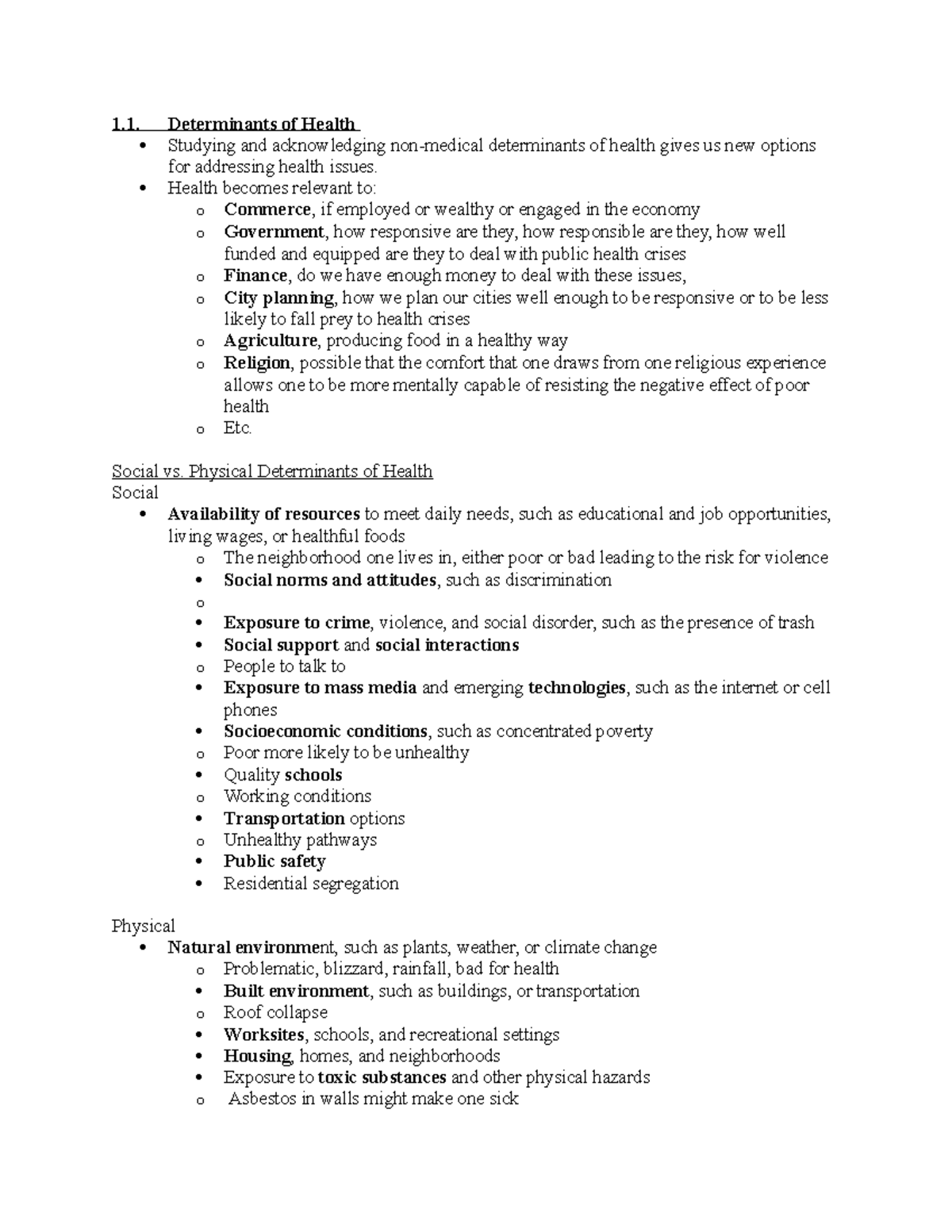 HSS Lecture 1 1. Determinants of Health Studying and acknowledging