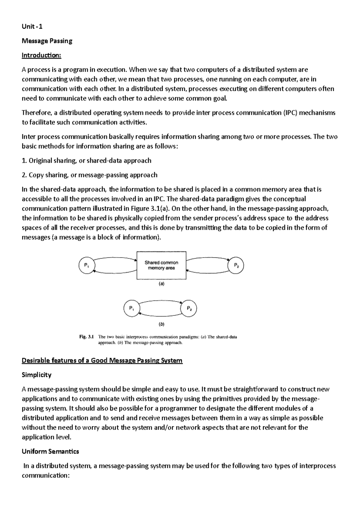 Notes - UNIT1 - Important - Unit - Message Passing IntroducƟon: A ...