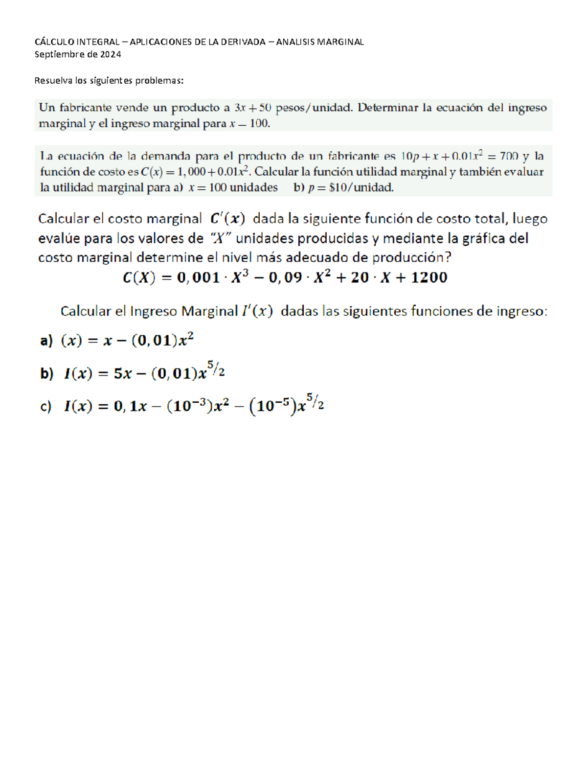 Cálculo Integral - Taller - Análisis Marginal 1 - Matemáticas Discretas ...