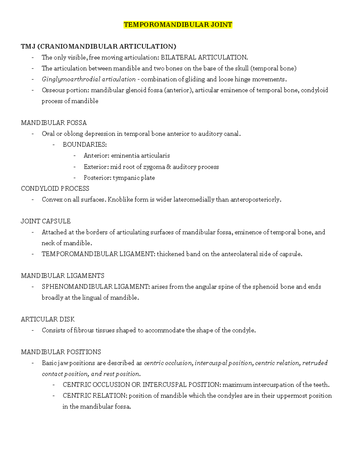 Oral Anatomy Temporomandibular Joint TEMPOROMANDIBULAR JOINT TMJ (CRANIOMANDIBULAR