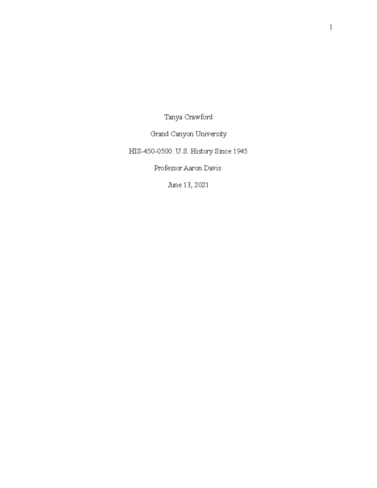 Crawford - HIS-450-0500 Benchmark - Research Paper - Tanya Crawford ...