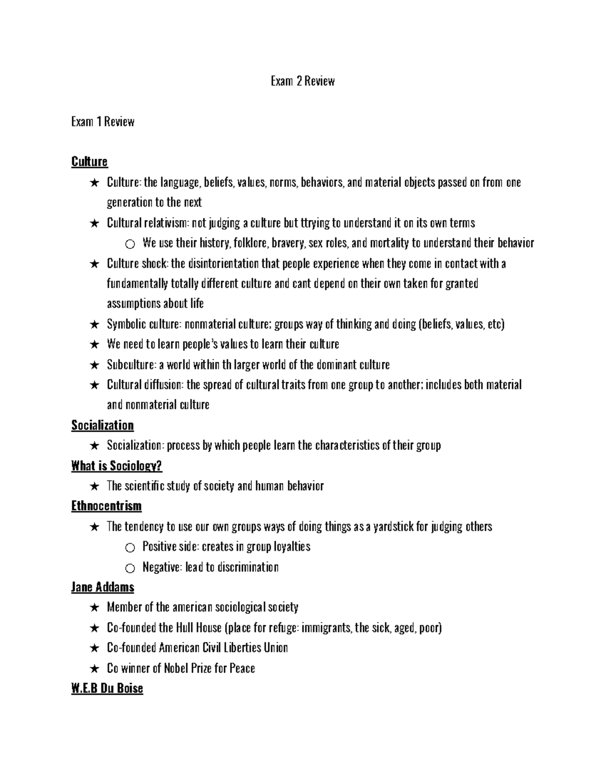 SOC101 Exam 2 Study Guide - Exam 2 Review Exam 1 Review Culture ...